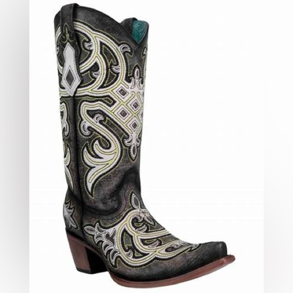 Corral Embroidered Neon Blacklight Snip Toe Western Boot